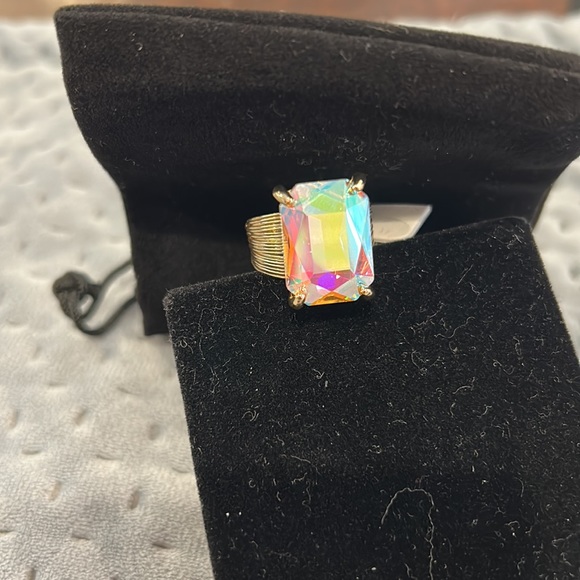 Stunning Aurora Borealis Emerald Cut Crystal Contemporary Ring-Adjustable - Picture 7 of 13